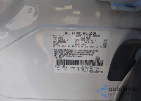 2015 Ford Edge Titanium from USA, damaged, VIN 2FMPK3K93FBB79675